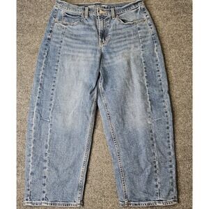 Old Navy Women's High Rise Barrel Leg Jeans Size 12 Petite Blue Balloon Leg